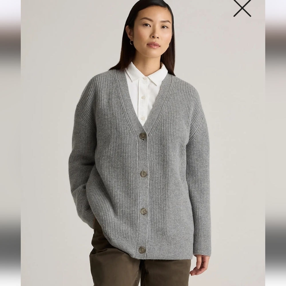 Quince Mongolian Cashmere Oversized Boyfriend Cardigan Sweater Size M Grey